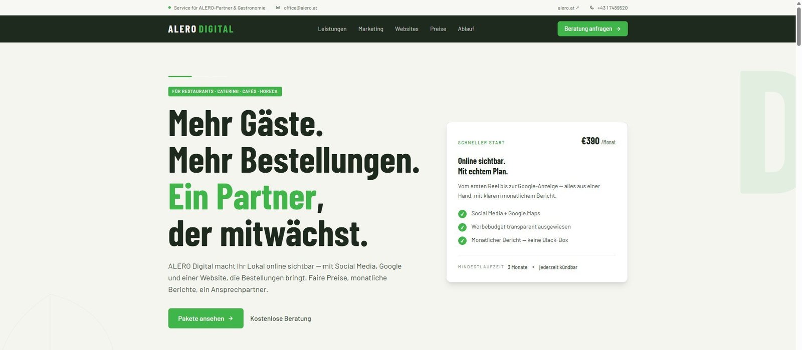 ALERO Digital — Landingpage für Gastronomie